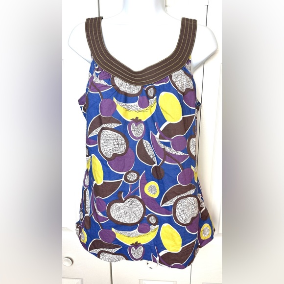 BODEN Fruit Print Tank Top Layering Blouse Scoop Neck Teacher Banana Cherry - Picture 10 of 10